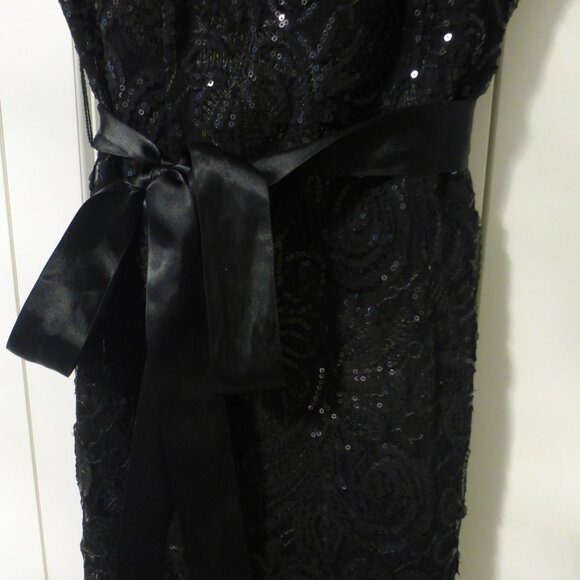 NWT black sequins pattern cocktail party dress with satin tie - Picture 5 of 9
